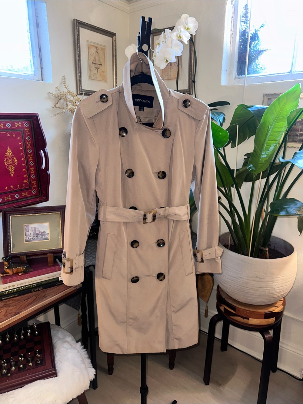 London Fog Water-Resistant Classic Trench Coat Beige Petite Small